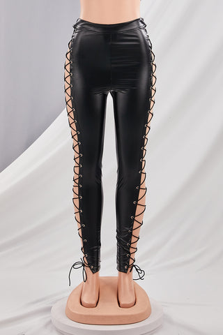 Laced-Up Faux Leather Pants