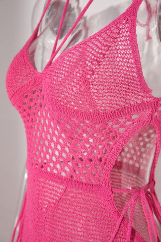 Crochet halter hollow slit backless maxi dress